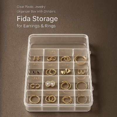 Picture of Clear Plastic Jewelry Organizer Box with Dividers – Fida Storage for Earrings & Rings