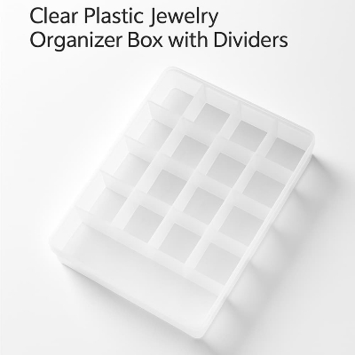 Picture of Clear Plastic Jewelry Organizer Box with Dividers – Fida Storage for Earrings & Rings