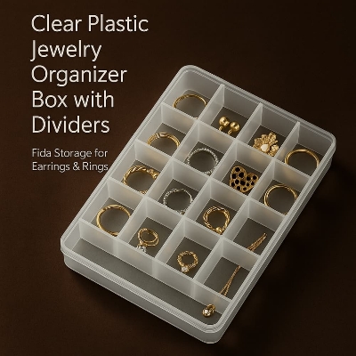 Picture of Clear Plastic Jewelry Organizer Box with Dividers – Fida Storage for Earrings & Rings