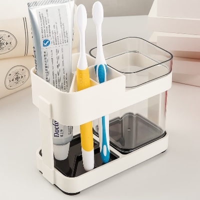 Picture of Toothbrush Box Holder with 1 Cup – Removable Bathroom Storage Organizer for Toilet & Sink