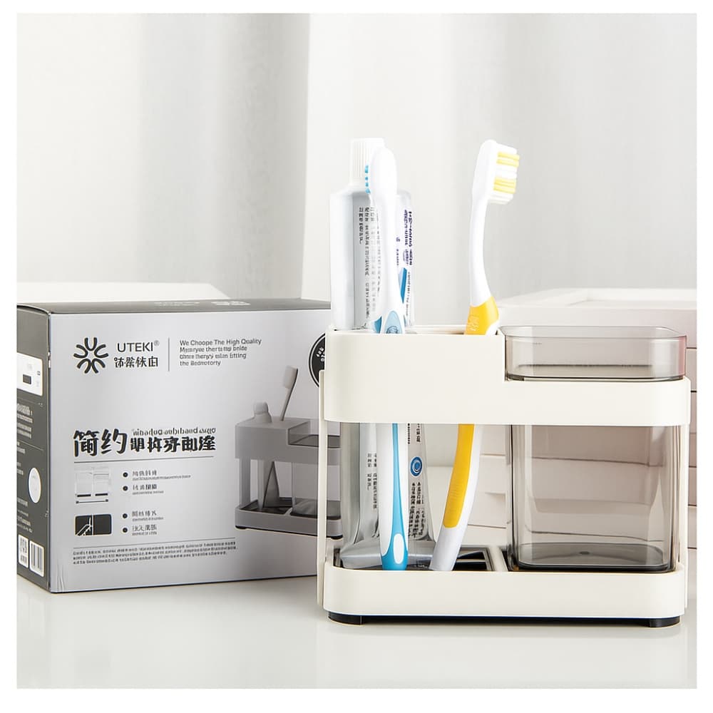 Picture of Toothbrush Box Holder with 1 Cup – Removable Bathroom Storage Organizer for Toilet & Sink