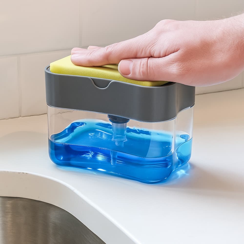 Picture of 2-in-1 Liquid Soap Dispenser with Sponge Holder – Creative Pump Caddy for Kitchen Cleaning