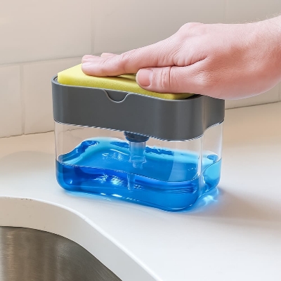 Picture of 2-in-1 Liquid Soap Dispenser with Sponge Holder – Creative Pump Caddy for Kitchen Cleaning