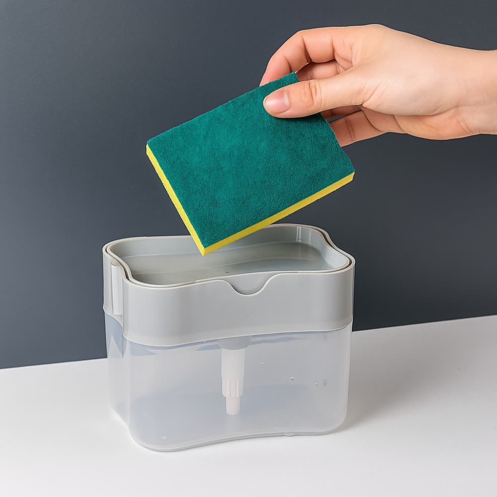 Picture of 2-in-1 Liquid Soap Dispenser with Sponge Holder – Creative Pump Caddy for Kitchen Cleaning