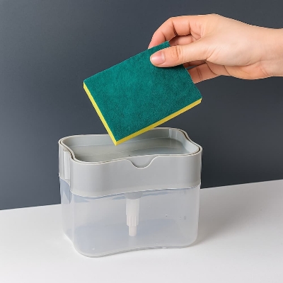 Picture of 2-in-1 Liquid Soap Dispenser with Sponge Holder – Creative Pump Caddy for Kitchen Cleaning