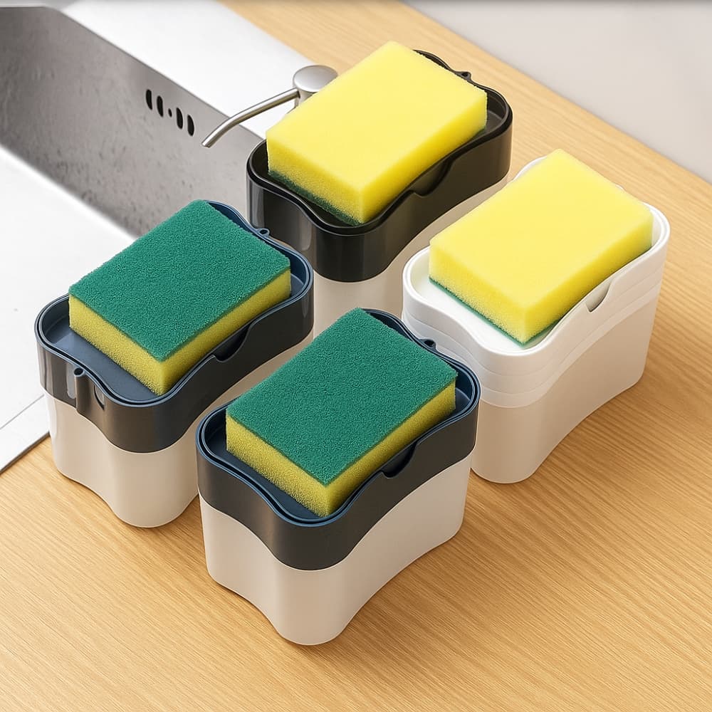 Picture of 2-in-1 Liquid Soap Dispenser with Sponge Holder – Creative Pump Caddy for Kitchen Cleaning