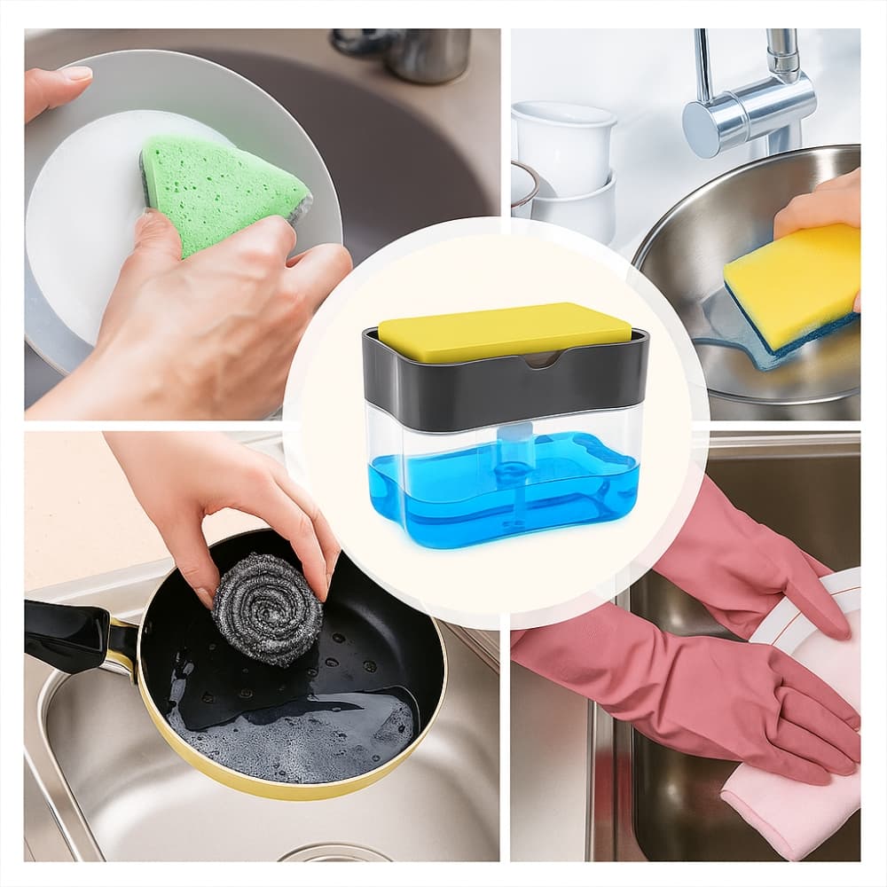 Picture of 2-in-1 Liquid Soap Dispenser with Sponge Holder – Creative Pump Caddy for Kitchen Cleaning