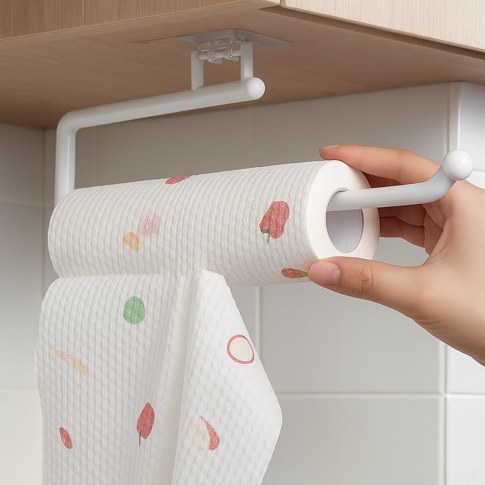 Picture of Punch-Free Kitchen Tissue & Paper Roll Holder – Cabinet Storage Rack Organizer