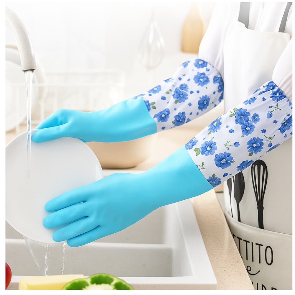 Picture of Long Rubber Kitchen Washing Gloves with Drawstring – Household Cleaning Gloves