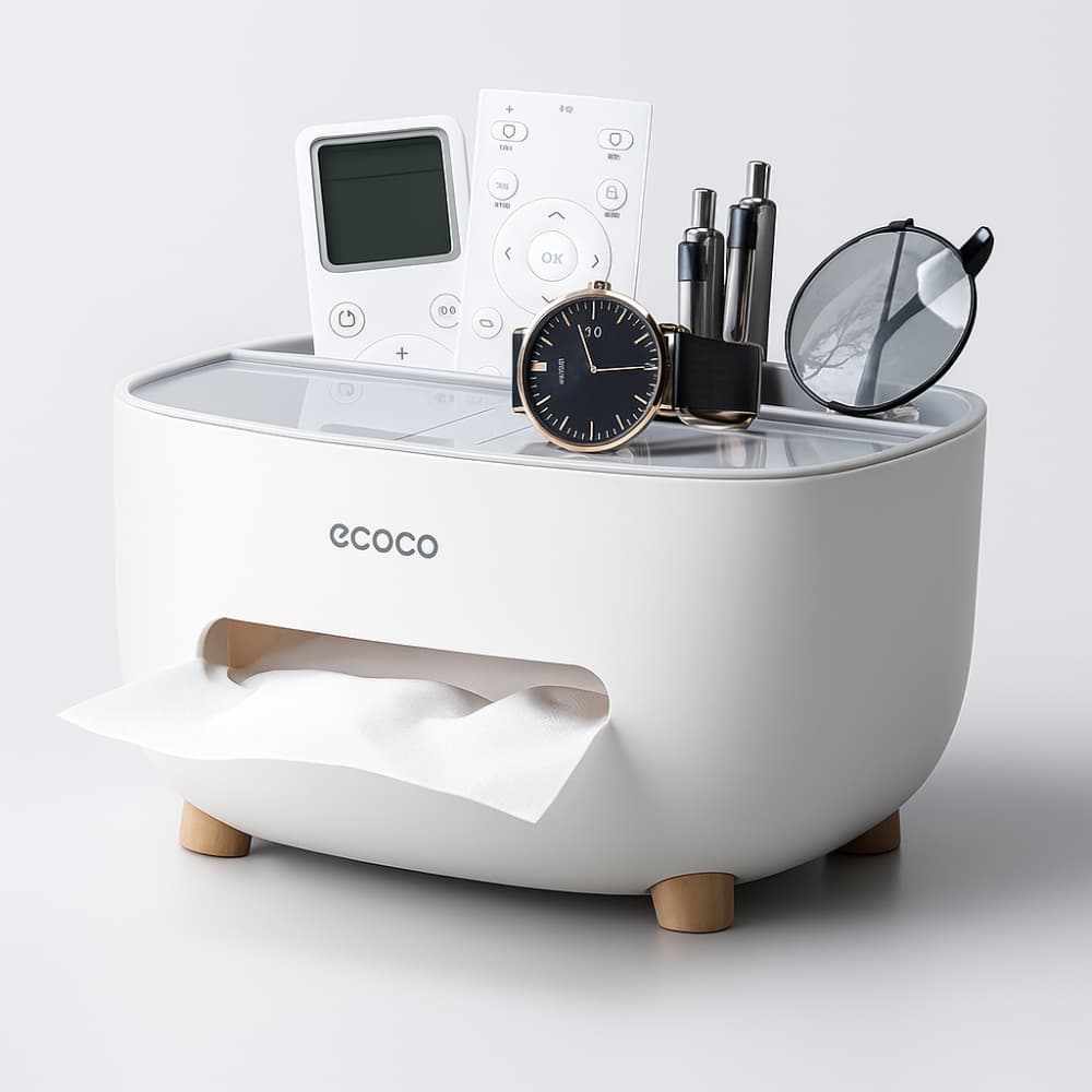 Picture of Creative Light Luxury Multi-Function Tissue & Remote Control Storage Box Plastic Box for Home & Restaurant Use