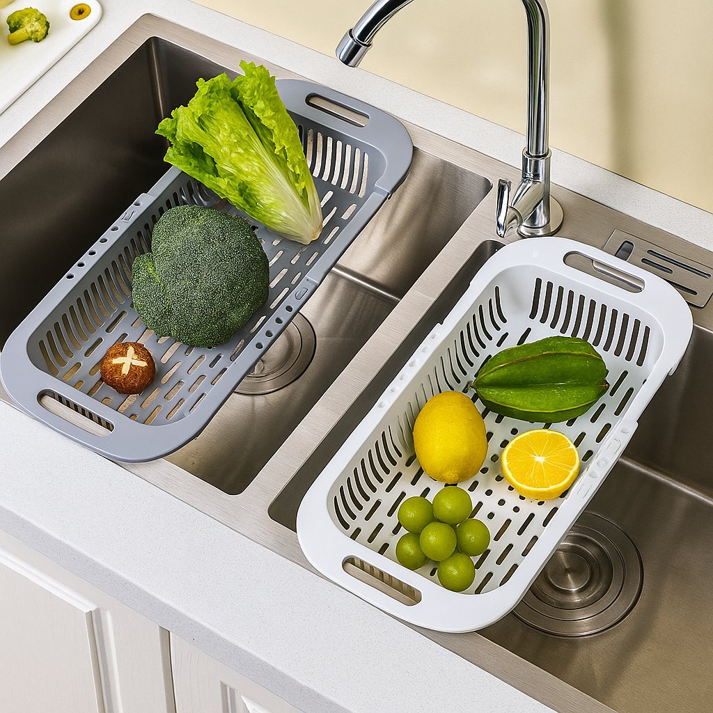 Picture of Foldable Telescopic Sink Drain Basket – Multi-Functional Kitchen Veg & Fruit Washing Rack