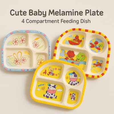 Picture of Cute Baby Melamine Plate 4 Compartment Feeding Dish 1pcs