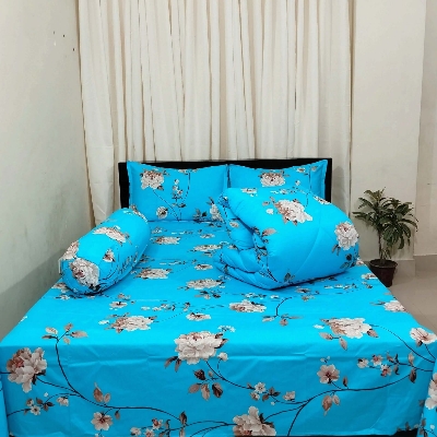 Picture of 5 Piece Premium Twill Cotton Comforter Set  (Sky Blue Print)