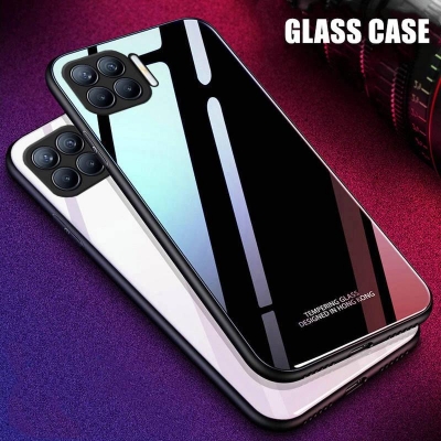 Picture of For Oppo F17 Pro Glass Case High_Quality Glass Case Shockproof Hard Back Cover Soft Bumper Luxury Formal Cover - Phone Back Cover