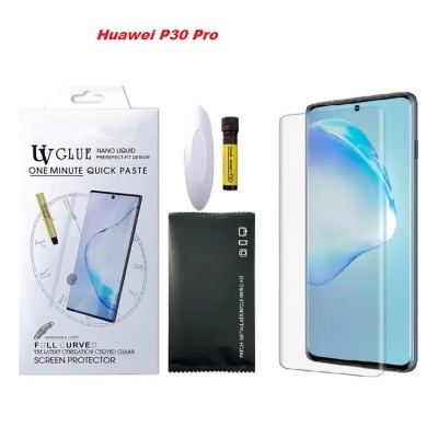Picture of For Huawei P30 Pro Best Premium Quality Curve One minute UV Light Adhesive Tempered Glass Screen Protector