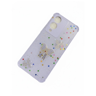 Picture of New Ladies Cover For Vivo Y17s 4G Back Cover Soft Phone Case Flower Glitter Bling Soft Full Stars Phone