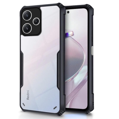 Picture of Redmi 12 5G /Poco M6 Pro 5G Back Cover | Crystal Clear Transparent Back | Ultra Hyrbid | Full Camera Protection | Raised Edge | Bumper Back Case (Black)