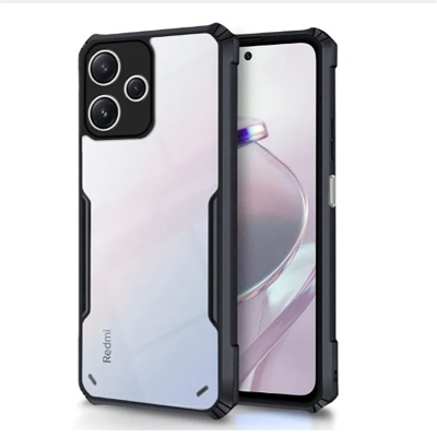 Picture of Redmi 12 5G /Poco M6 Pro 5G Back Cover | Crystal Clear Transparent Back | Ultra Hyrbid | Full Camera Protection | Raised Edge | Bumper Back Case (Black)