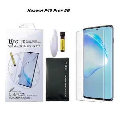 Picture of Huawei P40 Pro+ 5G / Huawei P40 Pro Plus 5G (A+ GRADE) Premium UV Tempered Glass Screen Protector Curved with Liquid Glue and UV Light -Transparent Clear