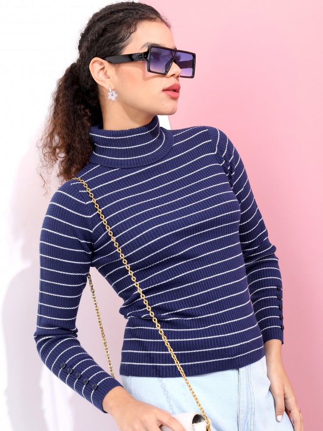 Picture of Pantoneclo Premium Quality Women's High Neck Winter Small Stripe Sweater