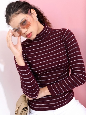 Picture of Pantoneclo Premium Quality Women's High Neck Winter Small Stripe Sweater