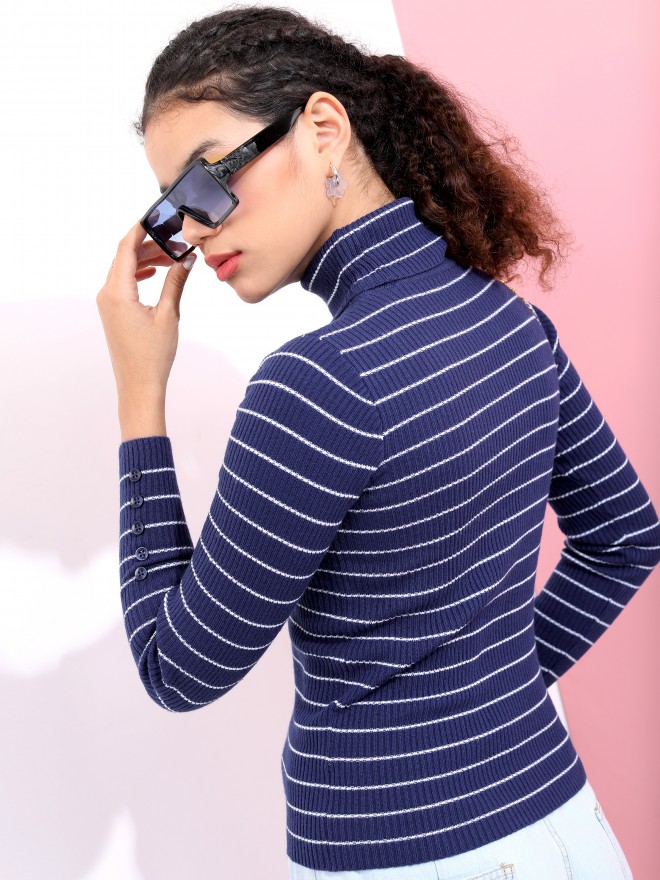 Picture of Pantoneclo Premium Quality Women's High Neck Winter Small Stripe Sweater