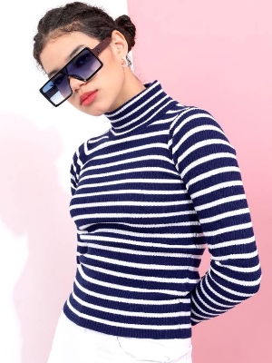 Picture of Pantoneclo Premium Quality Women's High Neck Winter Large Stripe Sweater