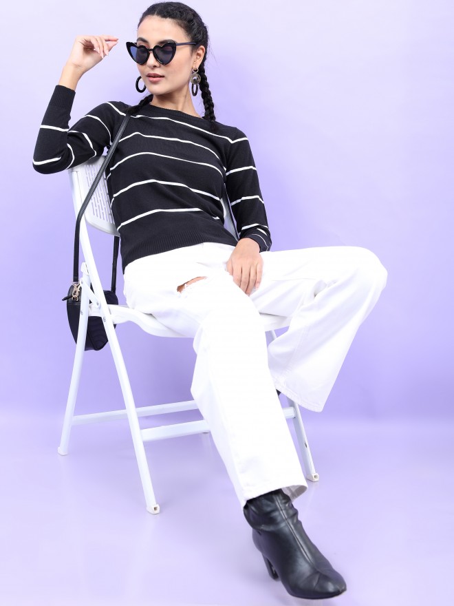 Picture of Pantoneclo Premium Women's / Girl's Round Neck Pullover Long Sleeve Stripe Sweat Shirt / Sweater / Cardigan / Jumper