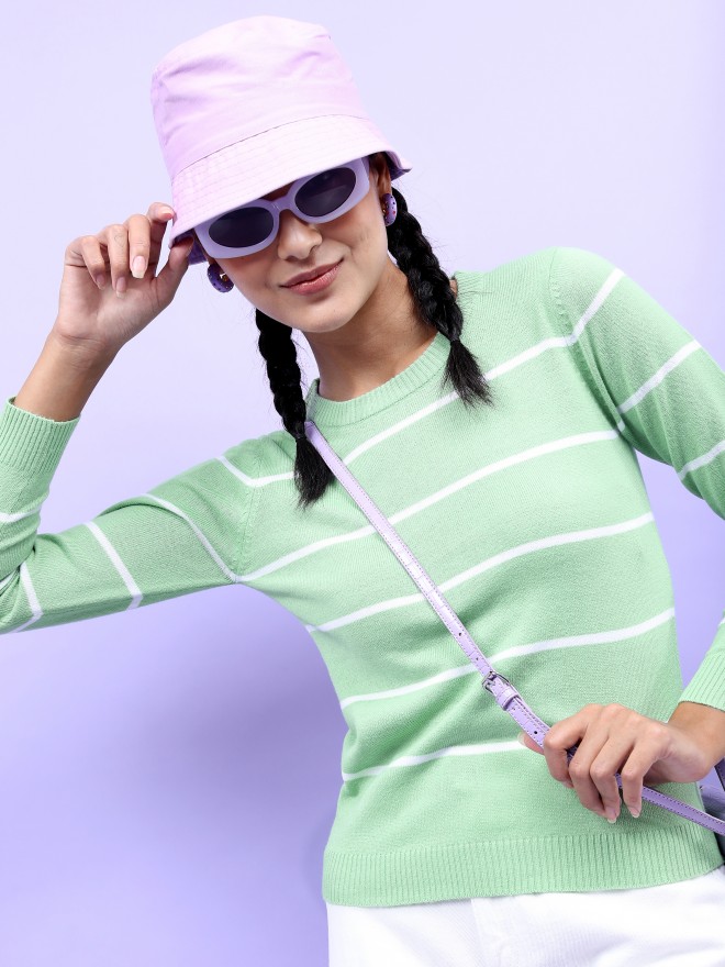 Picture of Pantoneclo Premium Women's / Girl's Round Neck Pullover Long Sleeve Stripe Sweat Shirt / Sweater / Cardigan / Jumper