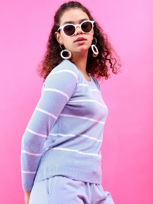 Picture of Pantoneclo Premium Women's / Girl's Round Neck Pullover Long Sleeve Stripe Sweat Shirt / Sweater / Cardigan / Jumper