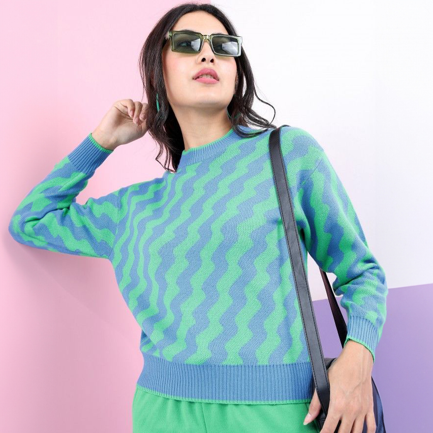 Picture of Pantoneclo Premium Women's / Girl's Round Neck Reversible Wavy Motif Sweater / Cardigan / Pullover