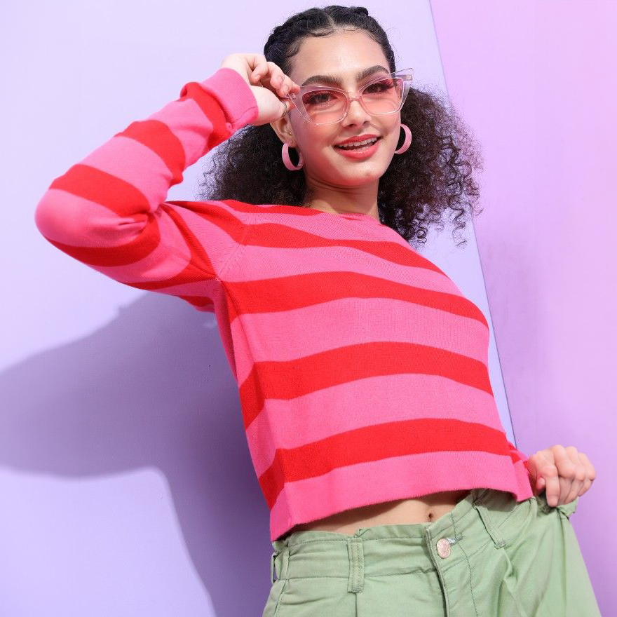 Picture of Pantoneclo Premium Women's / Girl's Round Neck Stripe Sweater / Cardigan / Pullover