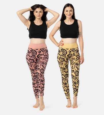 Picture of Leafletic Premium Stretch High Waisted Soft Skin Polyester Floral Printed Legging - 2 Piece Combo