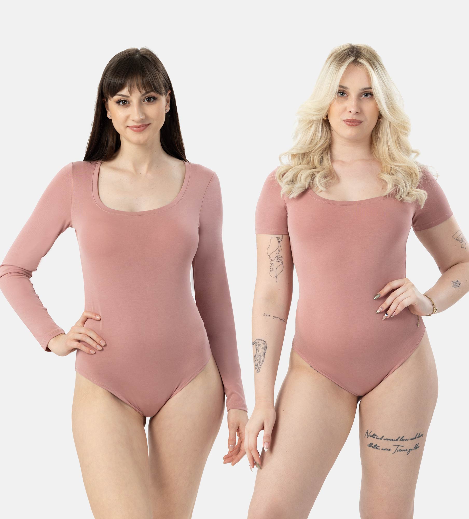Picture of Leafletic Premium Women’s 2 Pcs Bodysuit Combo – Ash Rose Long Sleeve & Short Sleeve | Soft Modal Stretch Fabric | Slim Fit One-Piece Tops for Casual, Office & Daily Wear | Lightweight, Breathable & Comfortable Bodysuits for Layering
