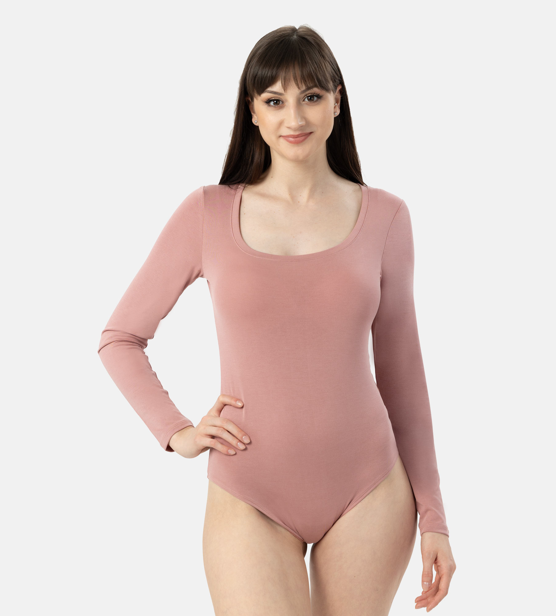 Picture of Leafletic Premium Women’s Bodysuit – Deep U Neck, Long Sleeve, Soft Stretch Modal Fabric | Slim Fit One-Piece for Casual, Office, or Layering | Lightweight, Breathable & Comfortable Daily Wear Bodysuit for Women | Stylish Basic Top