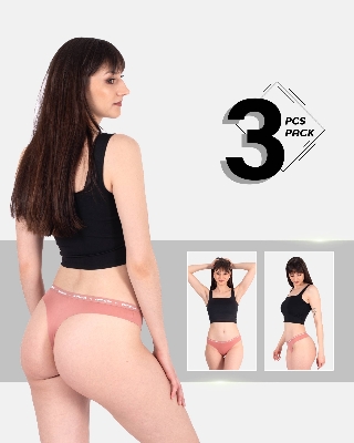 Picture of Leafletic Premium Ladies Mid-Rise Nylon Brazilian Brief Underwear - 3 Piece Combo (Ash Rose)