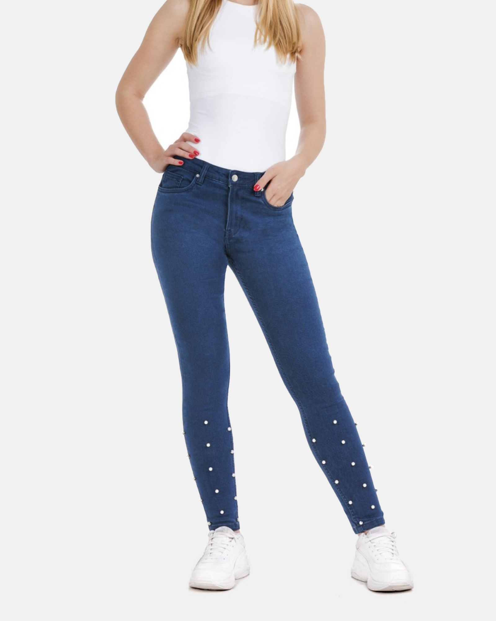 Picture of Leafletic Ladies' Signature Denim Pants – Premium Embroidered Design