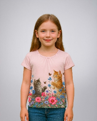 Picture of Leafletic Premium Trendy Girl’s Photo Printed Tee –Short Sleeve Soft Cotton Polyester Blend Crew Neck Tee – Casual Fit