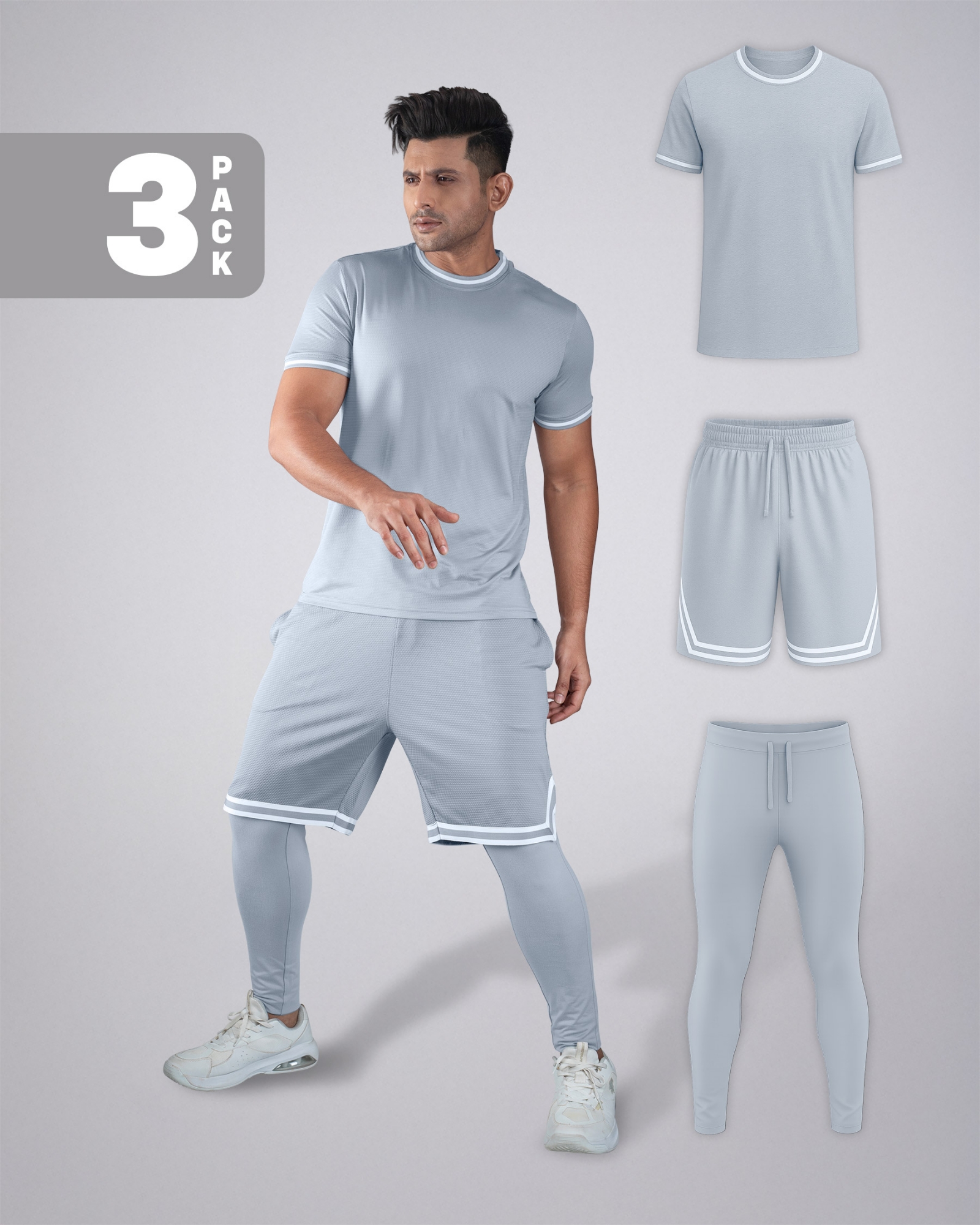 Picture of Pantoneclo Men’s Fitness Combo | Breathable T-Shirt, Shorts and Layer Trouser for Gym Training Set | Workout and Activewear Set | Lightweight Gym Sportswear Combo | 3 Piece Pack | Sports T-Shirt, Shorts and Training Trouser