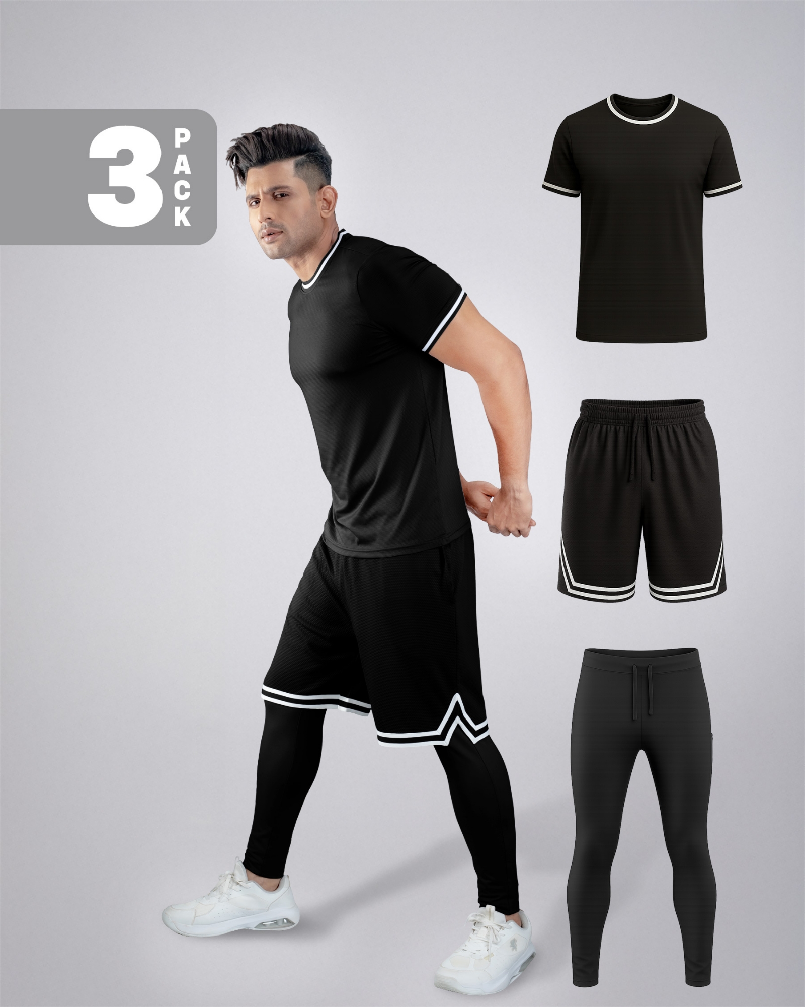 Picture of Pantoneclo Men’s Fitness Combo | Breathable T-Shirt, Shorts and Layer Trouser for Gym Training Set | Workout and Activewear Set | Lightweight Gym Sportswear Combo | 3 Piece Pack | Sports T-Shirt, Shorts and Training Trouser