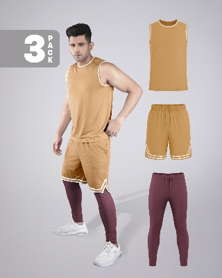 Picture of Pantoneclo Men’s Fitness Combo | Breathable Vest, Shorts and Layer Trouser for Gym Training Set | Workout and Activewear Set | Lightweight Gym Sportswear Combo | 3 Piece Pack | Sports Vest, Shorts and Training Trouser
