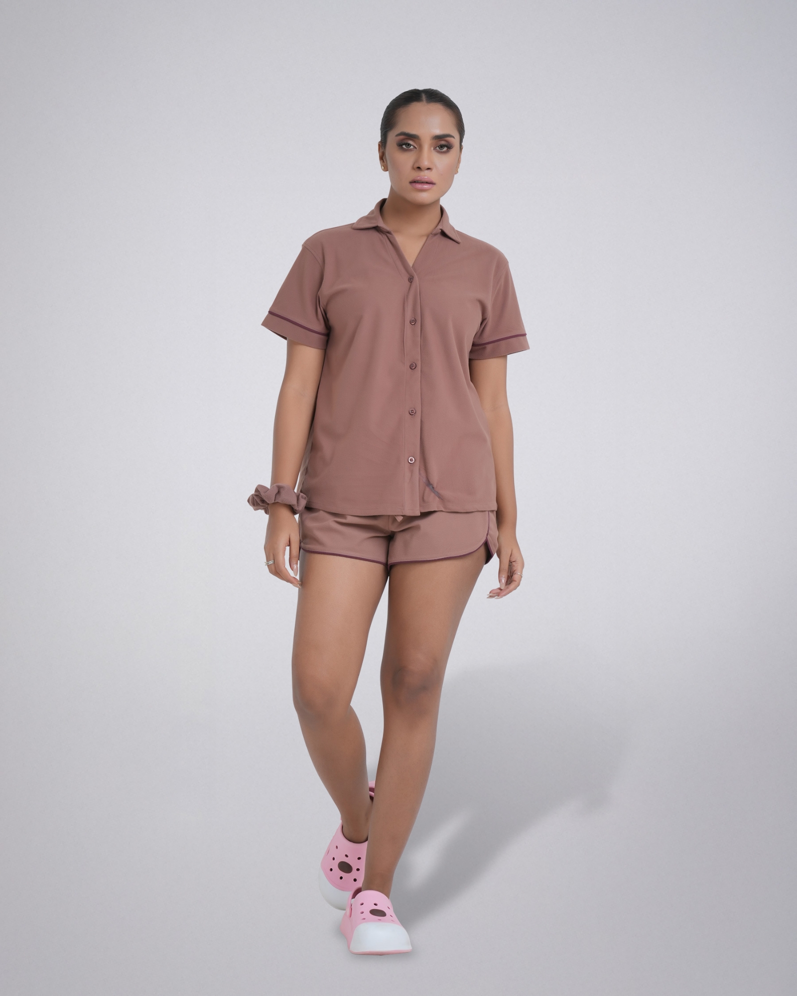 Picture of Leafletic Women's Short Sleepwear Set | Short-Sleeve Button-Down Shirt & Matching Shorts | Soft & Comfortable Nightwear | Short Pajama Loungewear | Two-Piece Night Suit