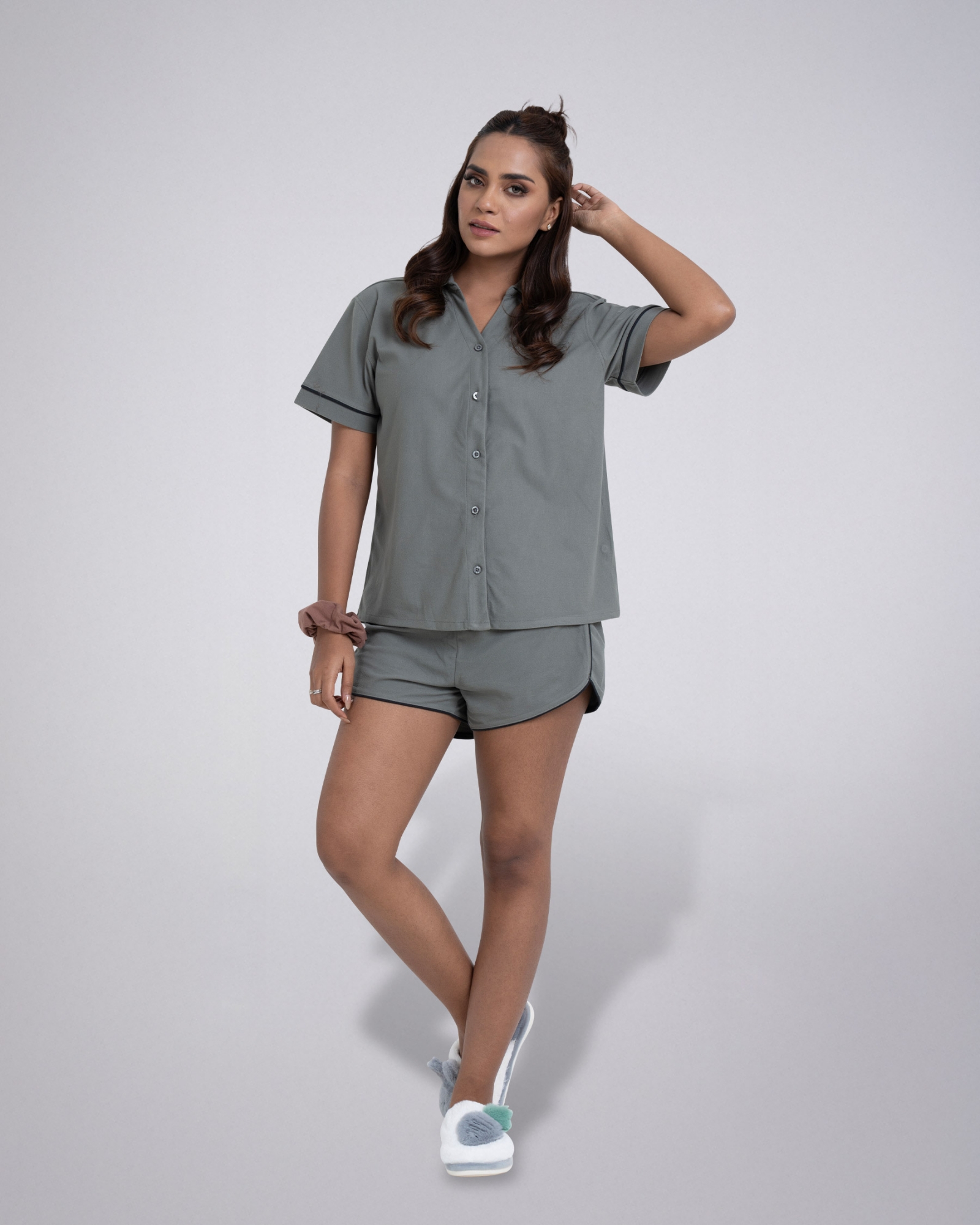 Picture of Leafletic Women's Short Sleepwear Set | Short-Sleeve Button-Down Shirt & Matching Shorts | Soft & Comfortable Nightwear | Short Pajama Loungewear | Two-Piece Night Suit