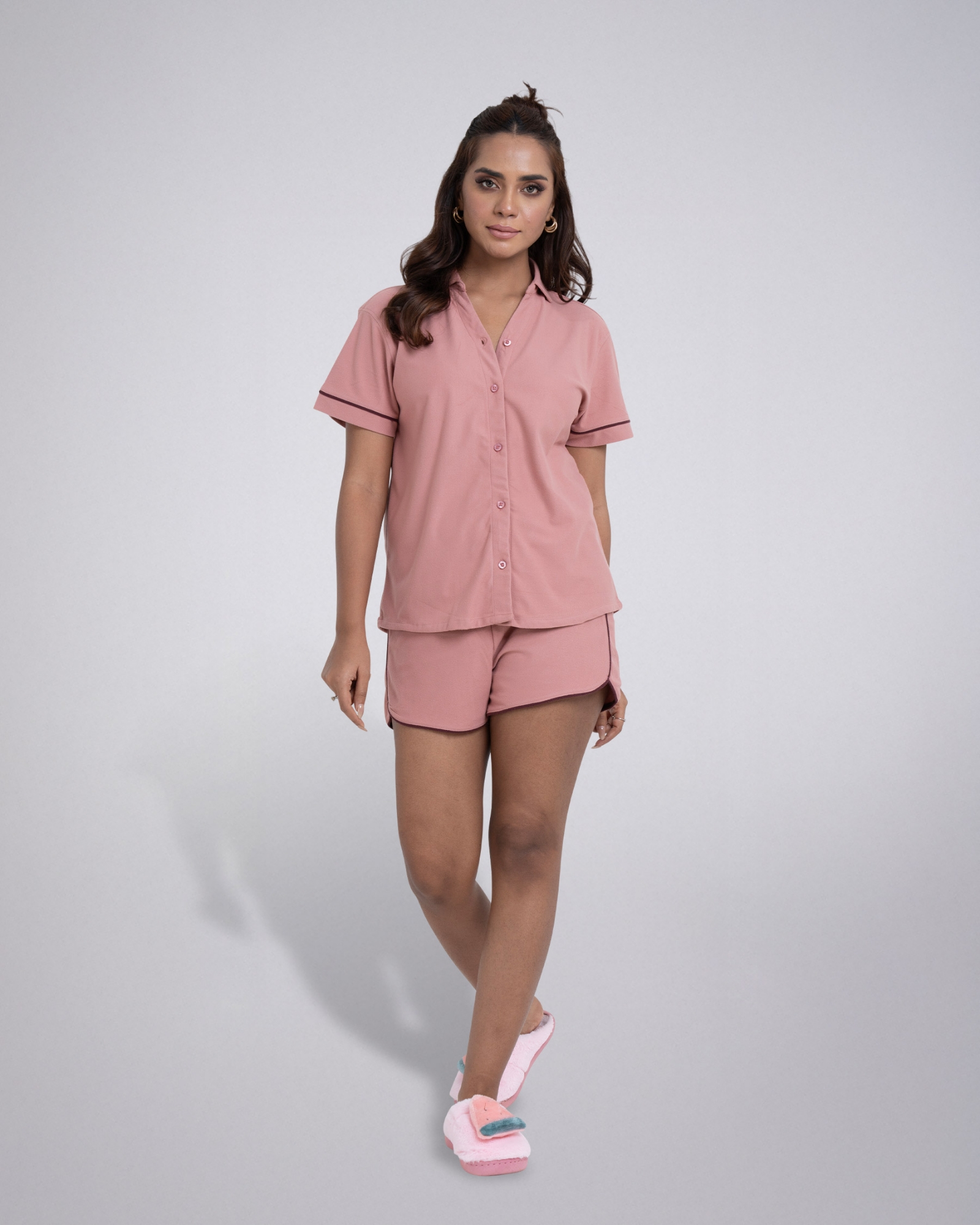 Picture of Leafletic Women's Short Sleepwear Set | Short-Sleeve Button-Down Shirt & Matching Shorts | Soft & Comfortable Nightwear | Short Pajama Loungewear | Two-Piece Night Suit