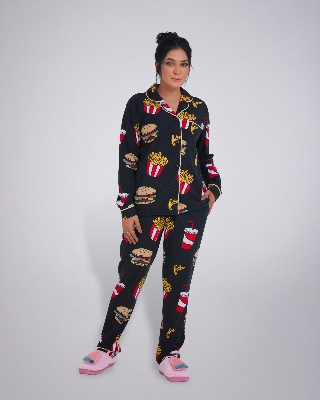 Picture of Leafletic Women's All-Over Print Sleepwear Set | Long-Sleeve Button-Down Shirt & Matching Trousers | Soft & Comfortable Nightwear | Loungewear Pajama Set | Two-Piece Night Suit