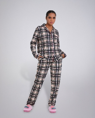 Picture of Leafletic Women's Check Print Sleepwear Set | Long-Sleeve Button-Down Shirt & Matching Trousers | Soft & Comfortable Nightwear | Loungewear Pajama Set | Two-Piece Night Suit