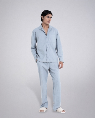 Picture of Pantoneclo Men's Sleepwear Set | Long-Sleeve Shirt & Matching Trousers | Soft & Comfortable Nightwear | Loungewear Pajama Set | Two-Piece Night Suit