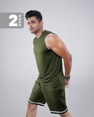 Picture of Pantoneclo Men’s Fitness Combo | Breathable Vest and Shorts for Gym Training Set | Workout and Activewear Set | Lightweight Gym Sleeveless T-Shirt & Shorts Combo | Sportswear Tank Top & Shorts Outfit