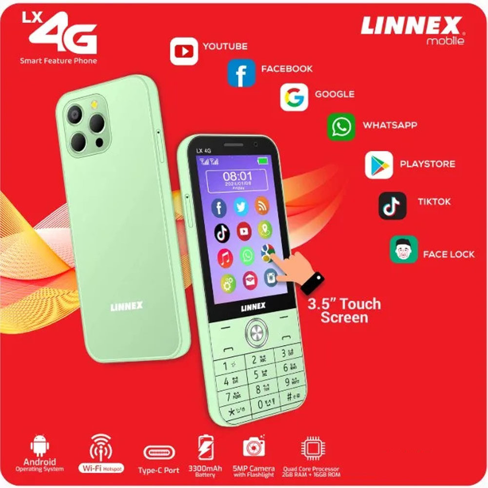 Picture of Linnex LX 4G Plus Dual SIM Feature Phone with 3GB RAM 32GB ROM, Video call, 5MP Rear Camera, WhatsApp, Youtube, Instagram, 3300 mAh Big Battery, Giant Torch, Multicolor (Best Price)