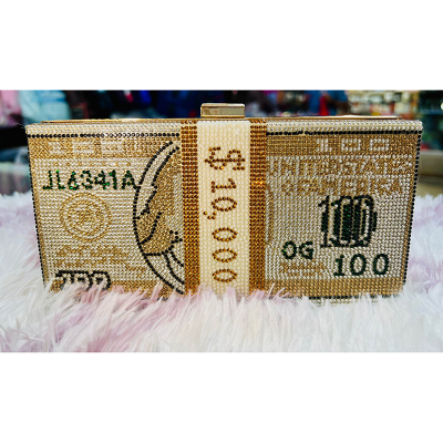 Picture of New Doller Clutch Rhinestone Purse 10,000 Dollars Stack Bags of Cash Evening Handbags Shoulder Wedding Bag